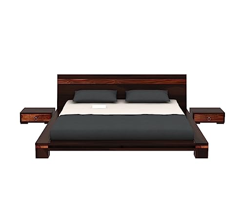 Image of Solid Shesham Wood Wooden Queen Size Bed (Queen, Walnut Finish)