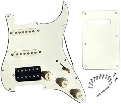 LAMSAM Pre-wired Pick Guards Loaded Single Coil Humbucker Pickups for Strat Style Electric Guitars, Aged White Scratch Plate with Backplate Pre-loaded SSH Alnico 5 P'ups 5-way Switch, 50s Tone