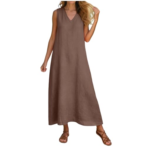 Robe femme en coton lin chic et robe tunique d'été mi-longue coupe droite vintage