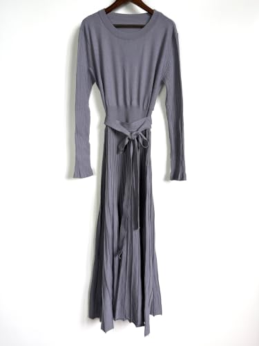Image of RanRui Womens Winter Fall Pleated Knitted Fit and Flare Long Sleeve Sweater Dress