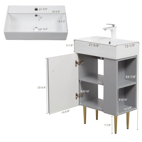 Image of 21.6 inch Freestanding Bathroom Vanity with Ceramic Sink, Matte Gray