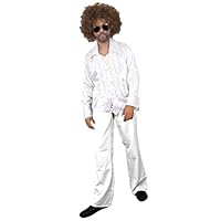 Disfraz De Disco, De Los Años 70, Para Hombre, Estilo De La Fiesta De La Noche, Incluye Camisa Y Pantalones Con Volantes – Camisa Negra Con Pantalones Negros – Talla Grande Y