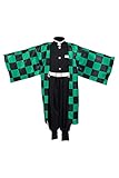 Kamado Tanjiro - Kimono para cosplay, uniforme de anime, disfraz de Halloween, conjunto de fiesta de Halloween, altura 110 cm a 120 cm