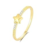 KnSam Anillo de oro auténtico Au 375/585/750 para parejas, estrella de diamante con diamante, anillos de la amistad, oro 9 K/14 K/18 K, talla 47-65, Oro amarillo 585 de 14 quilates, Diamante