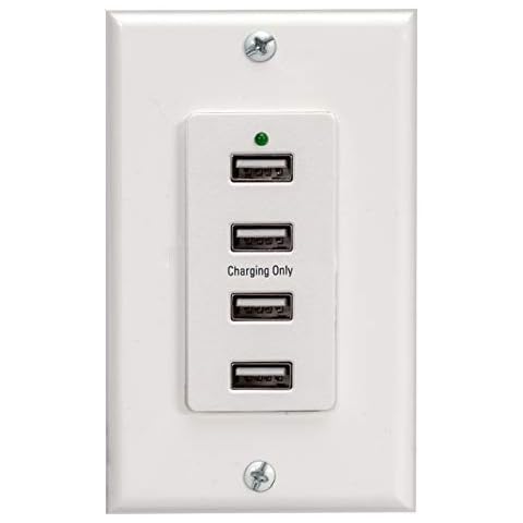 Magnadyne Wall Mount Charging Station, USB-C, USB-A, VPA Sockets, HDMI Pass Through, RV and Automotive Use Wall Plate Included (White, 4 USB-A Charging Ports) Cover