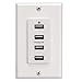 Magnadyne WC-USB-W White Wall Mount 4 USB Charging Ports (White Wall Plate included)