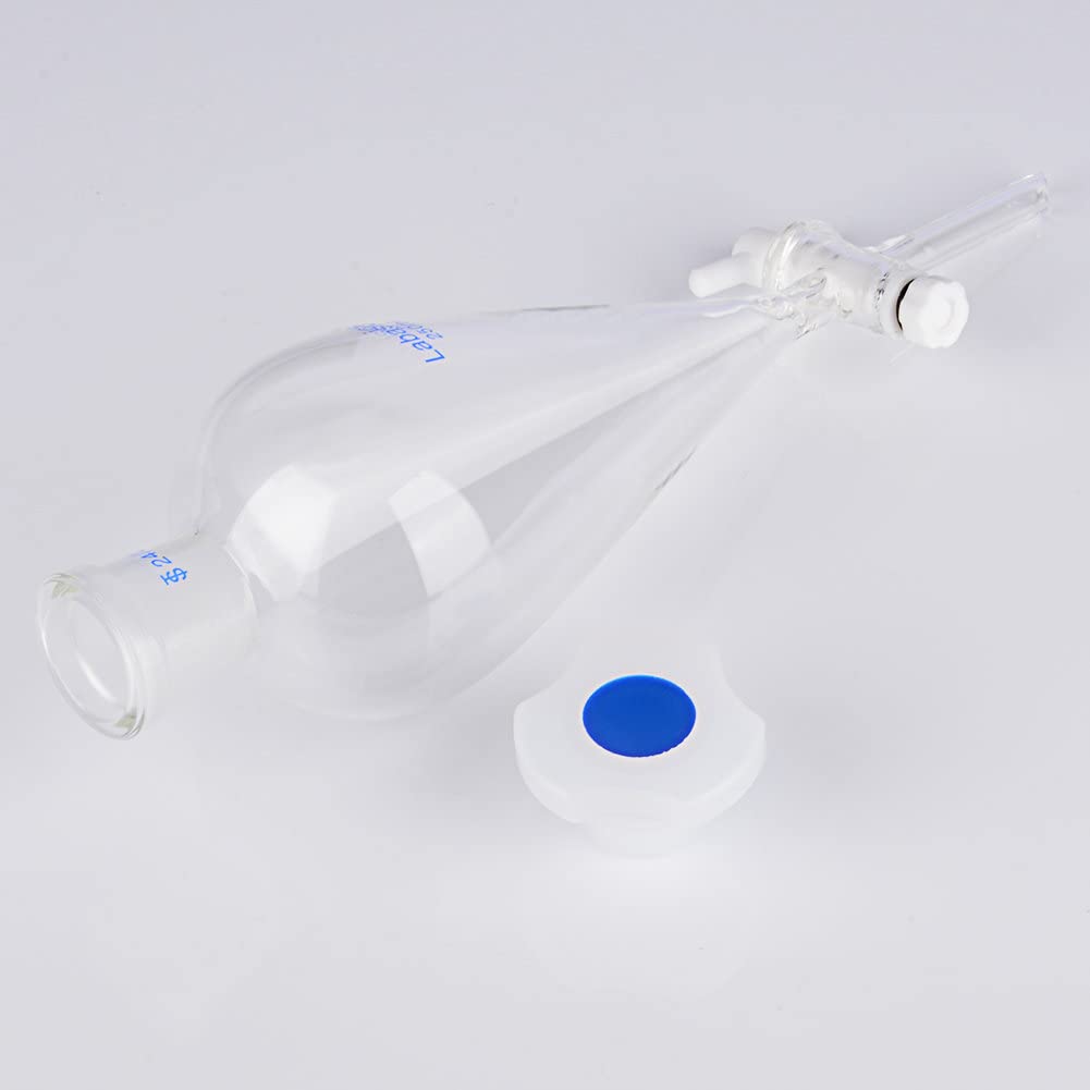 Labasics Imbuto Separatore Conico a Parete Pesante in Vetro Borosilicato con 24/29 Giunti e Rubinetto di Arresto in PTFE, 250 ml