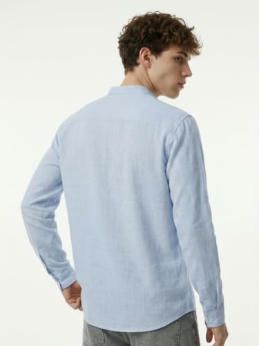 Image of Leriya Fashion Men's Lightweight Linen Shirt | Mandarin Collar 3 /4 Roll-Up Sleeve Henley Neck | Regular Fit Casual Travel Resort Shirt for Man | Linen Textured Shirts for Daily Use for Festivals