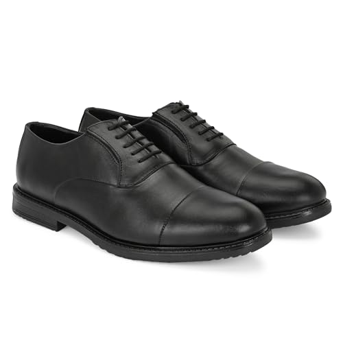 Image of Men's Premium Leather Oxford Lace-Up Formal Shoes | Stylish Cap Toe Design, Soft Cushioned Insole, Rubber Outsole | Perfect for Business, Office Dress, Party & Wedding Footwear