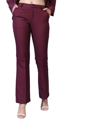 Tokyo Talkies Womens Stright Fit Trouser Burgandy