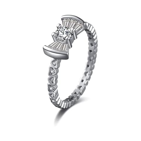 GRHOSE 14K Gold Plated 925 Sterling Silver Rings for Women, Cubic Zirconia Promise Rings for Her, Infinity Forever Love Knot Stacking Ring Stackable Wedding Bands Rings for Women (Silver, 10) Cover