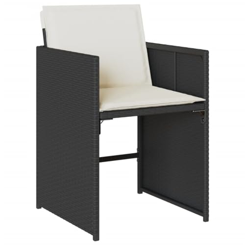 Image of 4-Piece Patio Dining Set in Black and Cream White with Removable Cushions, Foldable Chairs, Weather-Resistant Poly Rattan for Outdoor Meals and Relaxation on Balcony Terrace