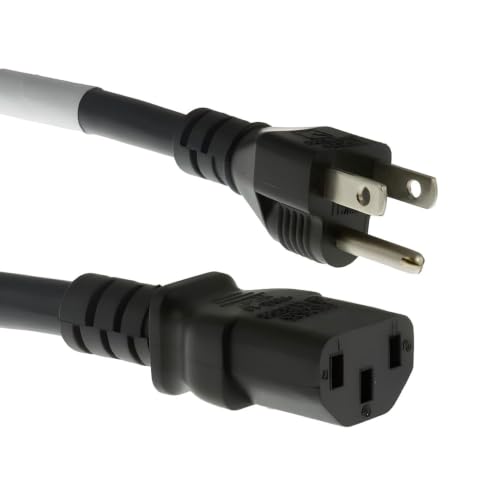 CablesAndKits Heavy Duty AC Power Cord 10ft (3m), 14 AWG NEMA 5-15P to C13 | 3 Prong Replacement Power Cord, 15A/125V, 14 AWG, NEMA 5-15P to IEC 60320 C13 for PC, Monitor and Workstation Devices