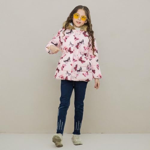 ODIZLI Kids Girls Boys Light Puffer Floral Print Faux Fur Hoodie Zip Up Fleece Fall Winter Jacket3