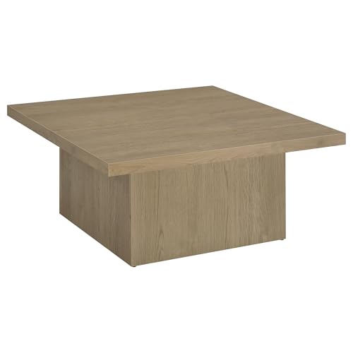 Coaster Home Furnishings - Devar - Wood - Square Coffee Table with Plinth Base, Geometric Design and Transitional Style - Living Room - Latte - 710918