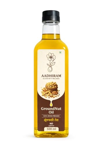 Image of Aadhiram Pure Groundnut Oil | Edible Cooking Oil | Premium Peanut Oil for Daily Cooking Frying Sauteing Roasting and Tempering | Light Texture Natural Aroma | PET Bottle 500ml (Pack 1)
