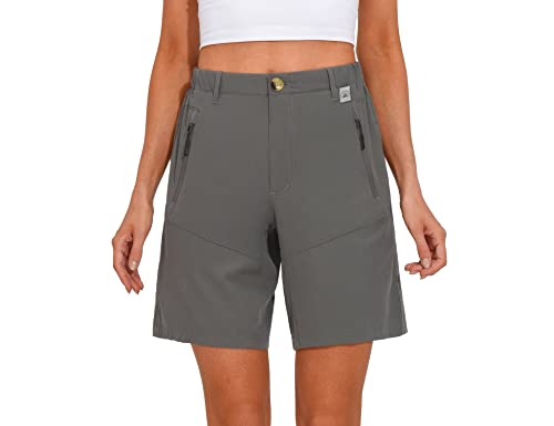 Mapamyumco Women’s Hiking Shorts Quick Dry Stretch For Golf Outdoor Camping Travel, Zipper Pockets Gray L #TOP1