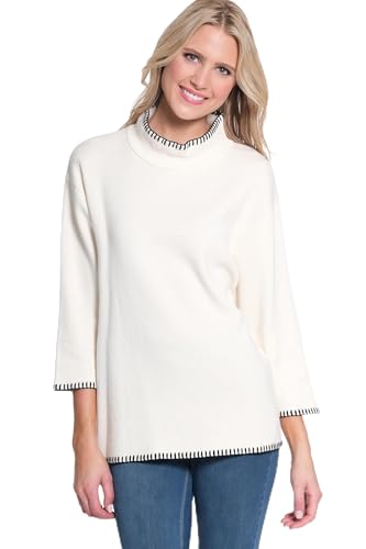 MULTIPLES Women's Three Quarters Sleeves Drop Shoulder Mock Neck Sweater Top