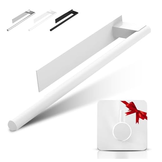 ORZAC® Toallero Adhesivo Blanco 39 cm - Acero Inoxidable Sin Taladro, Reutilizable con Cinta Extra y Gancho Adhesivo - Toalleros de Baño y Cocina Minimalistas
