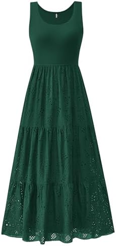 BTFBM Women Summer Eyelet Midi Dresses Casual Spring 2025 Sleeveless A Line Flowy Vacation Beach Wedding Guest Sun Dress