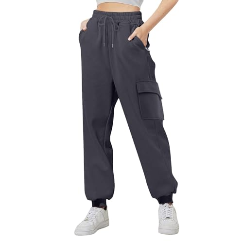 Girls Cargo Sweatpants Drawstring Athletic Joggers High Waisted Baggy Track Pants Wide Leg Trousers Cargo Pants with Pockets