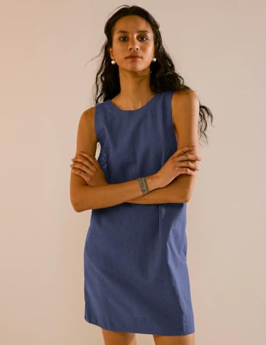 Image of VIUTIL Womens Summer Linen Mini Dress Boat Neck Low Back Sleeveless Tank Dresses with Pockets 2026 Vacation Outfits