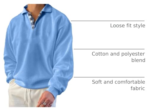 Camiseta polo de manga larga para hombre MorwenVeo, pulóver casual y para negocios, tejido suave y ligero, cuello clásico de tres botones, acabado con ribete a cuadros contrastante, ideal para trabajo, viajes y uso diario miniatura 3