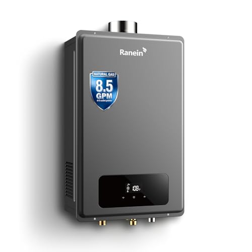 2025 GEN II Ranein Natural Gas Tankless Water Heater Max 8.5 GPM, 190,000 BTU Indoor On Demand Instant Hot Water Heater with LED Temperature Control Panel