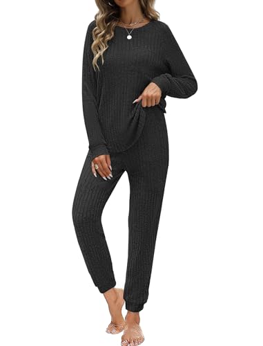 JUSTFASHIONNOW Womens Ribbed Knit Lounge Set 2...