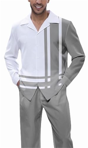 TIFIYA Men's Casual 2 Piece Leisure Shirts Suits Long Sleeve Button Down Walking Sets Party Wedding Outfits S-5XL