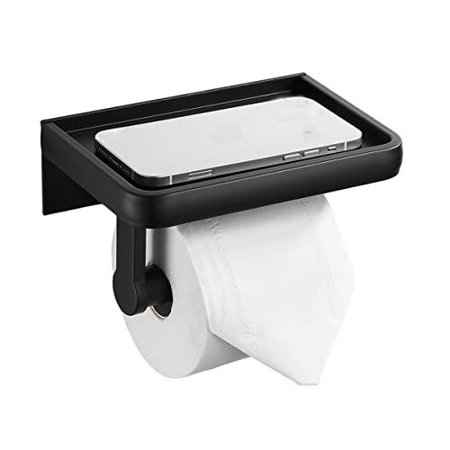 Toilettenpapierhalter mit Ablage Handy-Aufbewahrungshalter Klopapierhalter Ablage Ohne Bohren oder Wandmontage Weltraum Aluminium Aufbewahrungshalter für Badezimmer Küche (Schwarz) Cover