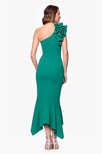 Image of Xscape Women's One Shoulder Asymmetric Ruffle Hem Scuba Crepe Midi Dress