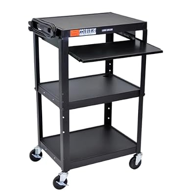 LUXOR UCMT1KB Adjustable-Height Steel Utility Cart - Pullout Keyboard Tray, Black
