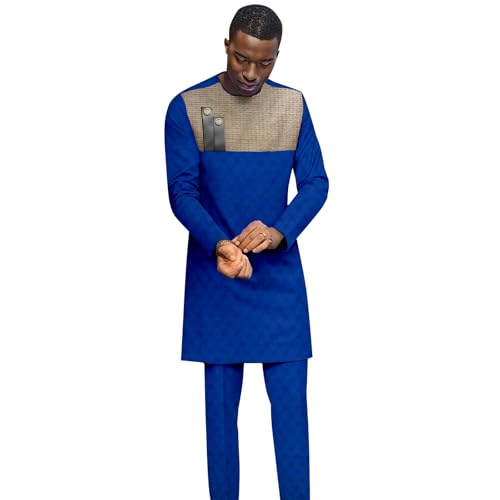 Dashiki Men Tracksuit 2 Piece Long Sleeve Embroidery Shirts and Pants Suits Plus Size African Clothes