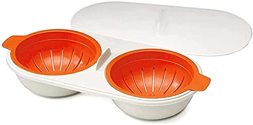 Mikrowellen-Eier-Pochierer, Eierkocher, Doppelbecher-Eier-Pochierer, Abtropf-Ei-Boiler, Antihaft-Funktion, Mikrowellenöfen, Kochwerkzeuge (Orange) Cover