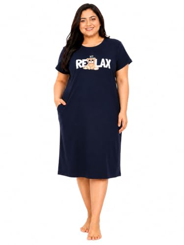 Image of 9shines Label Hosiery Cotton Knee Length Short Night Dress | Short Nighty for Women with Pocket | Graphic Print Nightwear | Night Gown for Women (M-7XL)