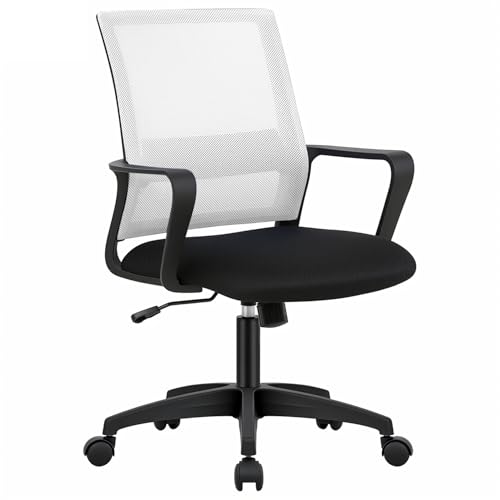 PayLessHere Gaming Chair Ergonomic Computer Chair Office Chair Video Game Chairs with Lumbar Support Desk Chair Armrest Mid Black Cushion Swivel Rolling Chair with Wheels for Home Office (White)