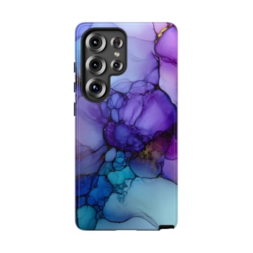 Coque Samsung S25 Ultra motif encre à l'alcool violet et bleu à finition brillante haute qualité