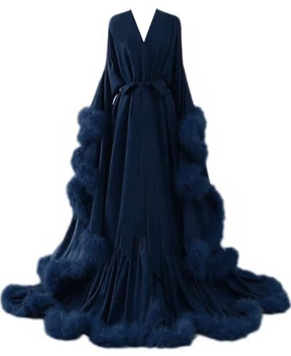 yinyyinhs Womens Sexy Feather Bridal Robes Silk Satin Long Nightgown Bathrobe Sleepwear Maternity Robe for Photoshoot