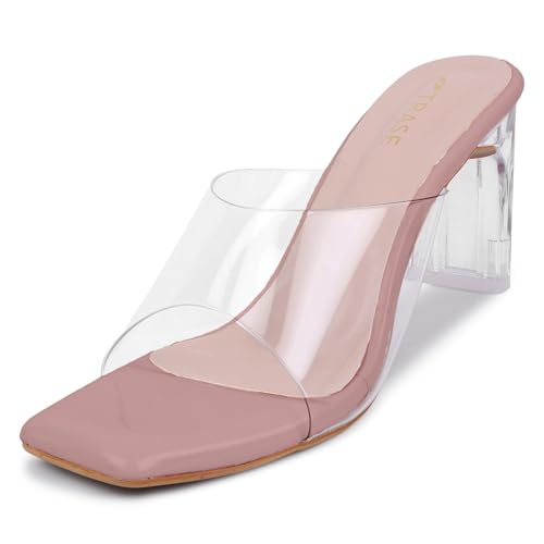 Image of TRASE Transparent Block Heels for Women Stylish | Fashionable Heel Sandals for Girls | Elegant & Formal Footwear