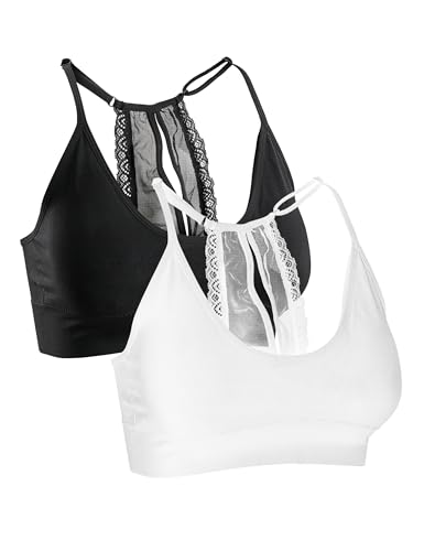 Basic Treasure 2er Pack BH Seamless Damen Ultra Komfort Bustier mit Spitze, Pads und Racerback, BH Ohne Bügel (S/M, Schwarz/Weiß)