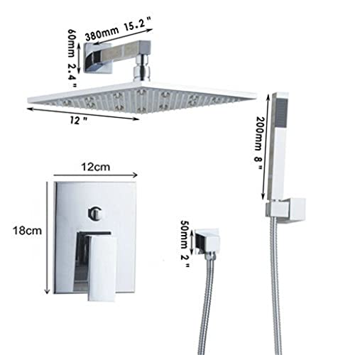 Robinet salle de bain ensemble de douche 12 LED jet pluie mural encastré - 2