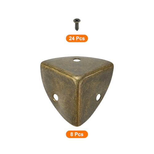 Image of uxcell 8 Pcs Decorative Box Corner Cover, 26mm Metal Edge Guard, Furniture Corner Edges Protector with Screws, Bronze
