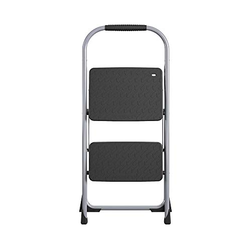 Cosco Two Step Big Step Folding Step Stool with Rubber Hand Grip, Grey Gray