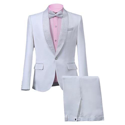 One Button Tuxedo for Dinner Prom Wedding Mens Tuxedo Suit Set with Bow Tie Men's 3 Piece Slim Fit Solid Suits