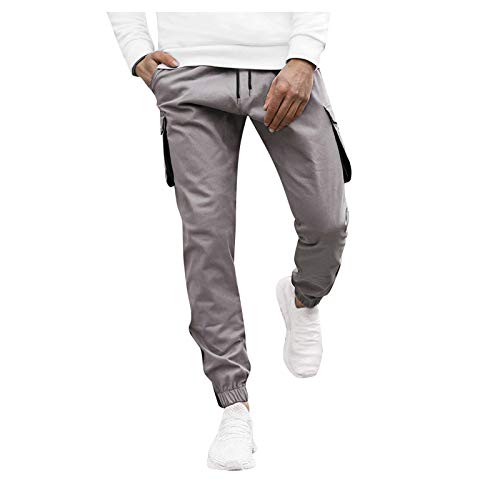 LATINDAY Men's Gym Sport Pants Hip Hop Slim Fit Track Pants Workout Running Athletic Jogger Bottom Gray