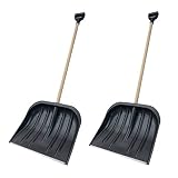 2X Schneeschaufel 49x40cm Schneeschieber Eckig mit D-Griffe Holzstiel Schwarz Schiebekante mit Aluprofil