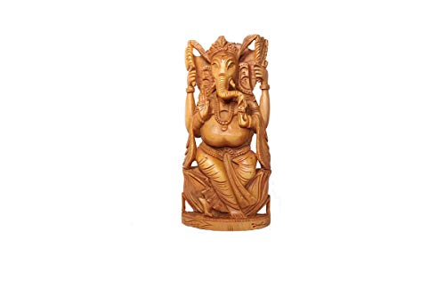 Image of RDK Lord Ganesha Idol in Natural Sandalwood - 4 Inch Handcrafted Chandan Ganpati Murti for Home Mandir, Pooja, Temple Decor & Gifting