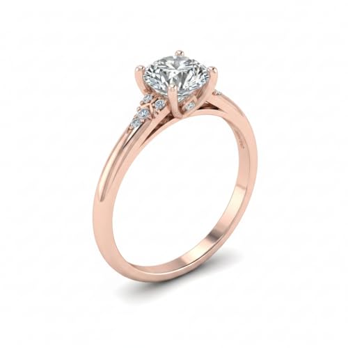Image of Choose Your Gemstone Petite Dome Engagement Ring Rose Gold Plated Round Shape Petite Engagement Rings Everyday Jewelry Wedding Jewelry Handmade Gifts for Wife US Size 4 to 12