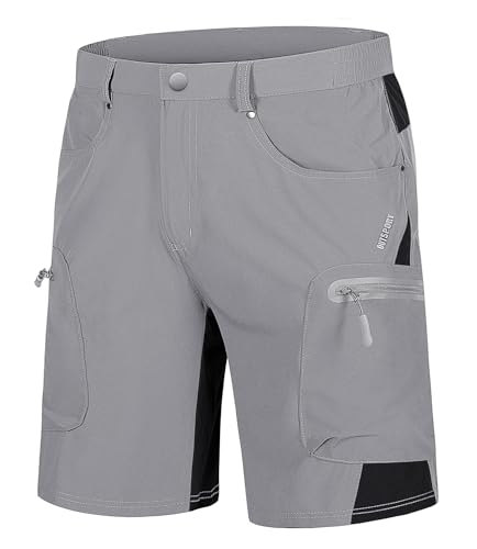 TACVASEN Men's Casual Shorts 10" Inseam Stretch Hiking Cargo Quick Dry Outdoor Grey Golf Work Shorts for Men with Zipper Pockets